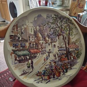 Large Vintage Decorative Tray with Vintage Town Graphics
